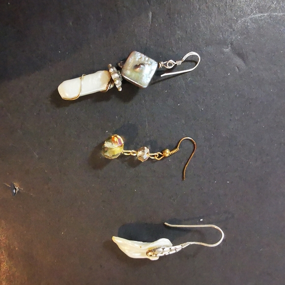 Lot of 3 Singleton Earrings Abalone Baroque Pearl Sterling Aurora Borealis - Picture 14 of 17